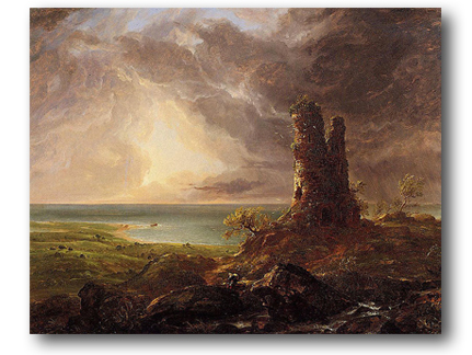 Romantic Landscape with Ruined Tower, by Thomas Cole